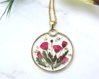 Baby Breath resin necklace - Pressed flowers jewelry - Christmas gift