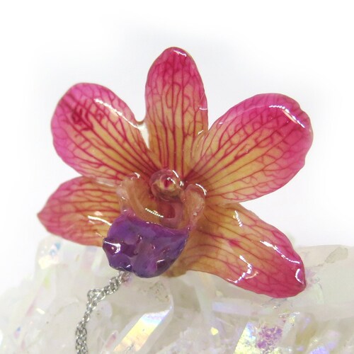 Orchid Flower Necklace Real Flower Jewelry in Resin Nobile Etsy