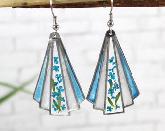Geometric Earrings with Real Pressed Flowers | Stainless Steel Frame | Botanical Jewelry