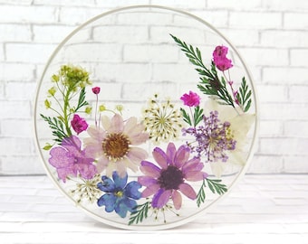 Floral resin coaster - pressed wildflowers coaster - Small gift for home