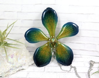 Orchid flower necklace Mokara Orchid pendant Resin  Botanical jewelry