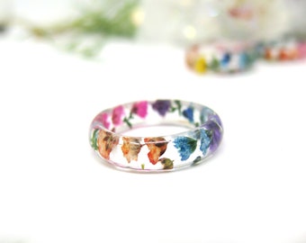 Dried pressed flowers resin ring - Resin jewelry - Gift for her