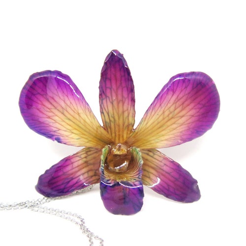 Orchid Flower Necklace Real Flower Jewelry in Resin Nobile Etsy