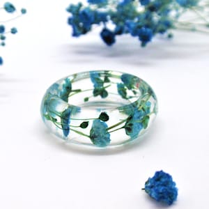 Blue Babys breath flowers resin ring | Pressed flower jewelry for her | Handmade jewelry