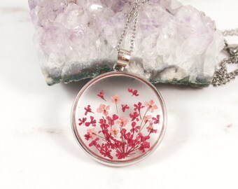 Queen Anne's lace necklace - Pressed flower necklace - Real wild carrot jewelry