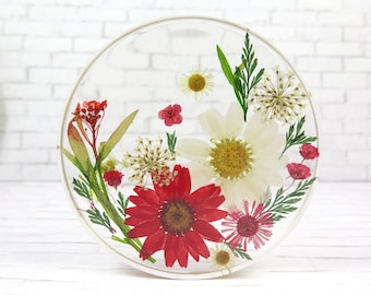 Decorative tile resin coaster home decor - botanical housewarming gift - Pressed flowers Art