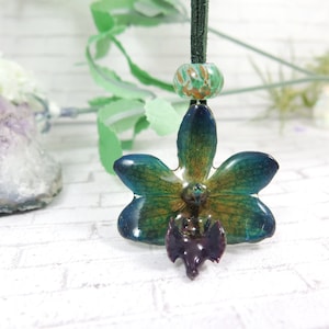 Real Orchid Resin Necklace: Botanical Flower Pendant