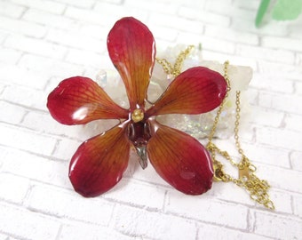 Orchid flower necklace Mokara Orchid pendant Resin  Botanical jewelry