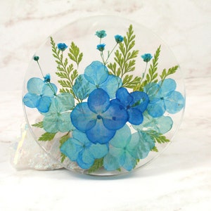 Blue Hydrangea Resin Coaster: Real Pressed Flower Coaster
