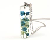 Blue flower in Resin Terrarium Necklace Real Pressed Flowers, Botanical Jewelry, Modern style Necklace real flower jewelry