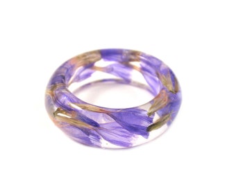 Purple Statice pressed flower ring -Resin dried flowers ring - Gift for girlfriend