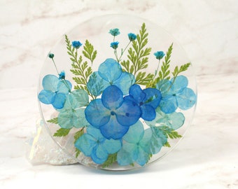 Blue Hydrangea pressed flower coaster - Real flowers resin coaster - Preserved flower coaster