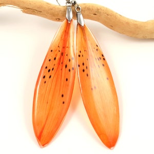 Tiger Lily drop earrings long - Botanical resin earrings - Gift for women