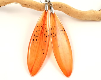 Tiger Lily Resin Drop Earrings: Real Flower Botanical Jewelry