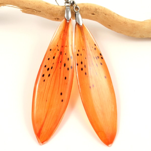 Tiger Lily drop earrings - Botanical resin earrings - Gift for women