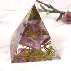 Resin flower pyramid - real flower home decor pyramid - housewarming gift