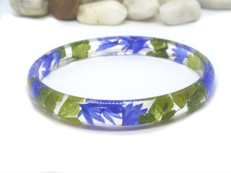 Dried flower resin bracelet Pressed flower bracelet Cornflower bangle image 3