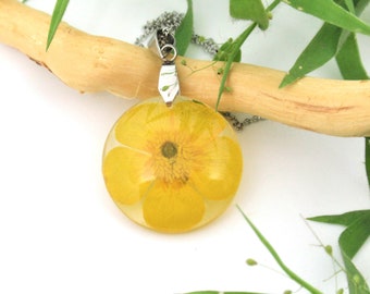 Buttercup necklace - flower jewelry - Real pressed flower pendant