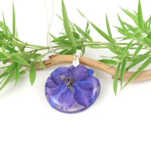 July birth month flower necklace Larkspur pressed flower necklace Gift for daughter image 2