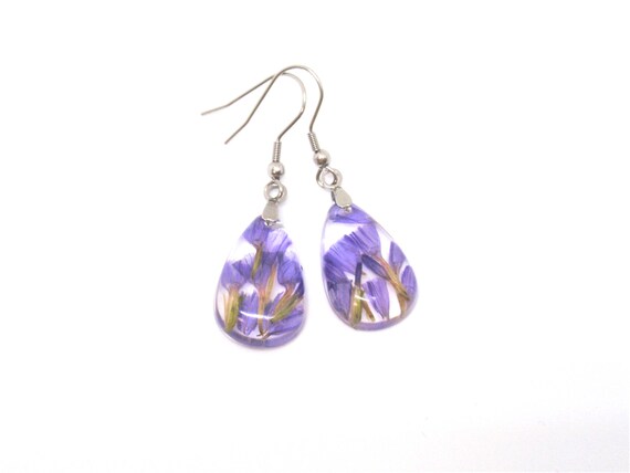 Purple Flower Resin Earrings Pressed Flower Botanical Earrings