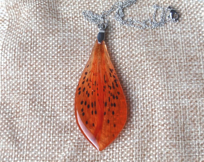 Orange Tiger Lily Pendant Real Flower Necklace Pressed Etsy
