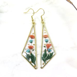 Pressed Flower Resin Earrings: 18K Gold Plated Hooks, Baby's Breath