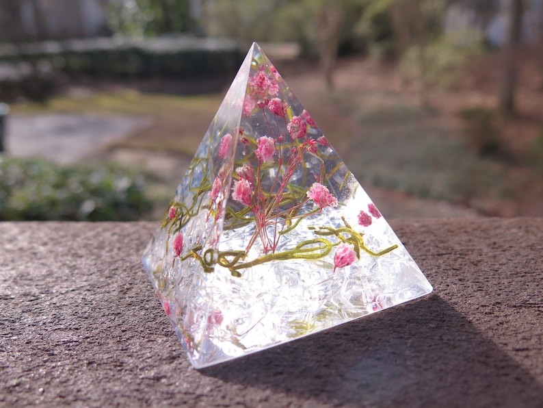 Resin pyramid real flowers arrangement house decor spiritual Etsy