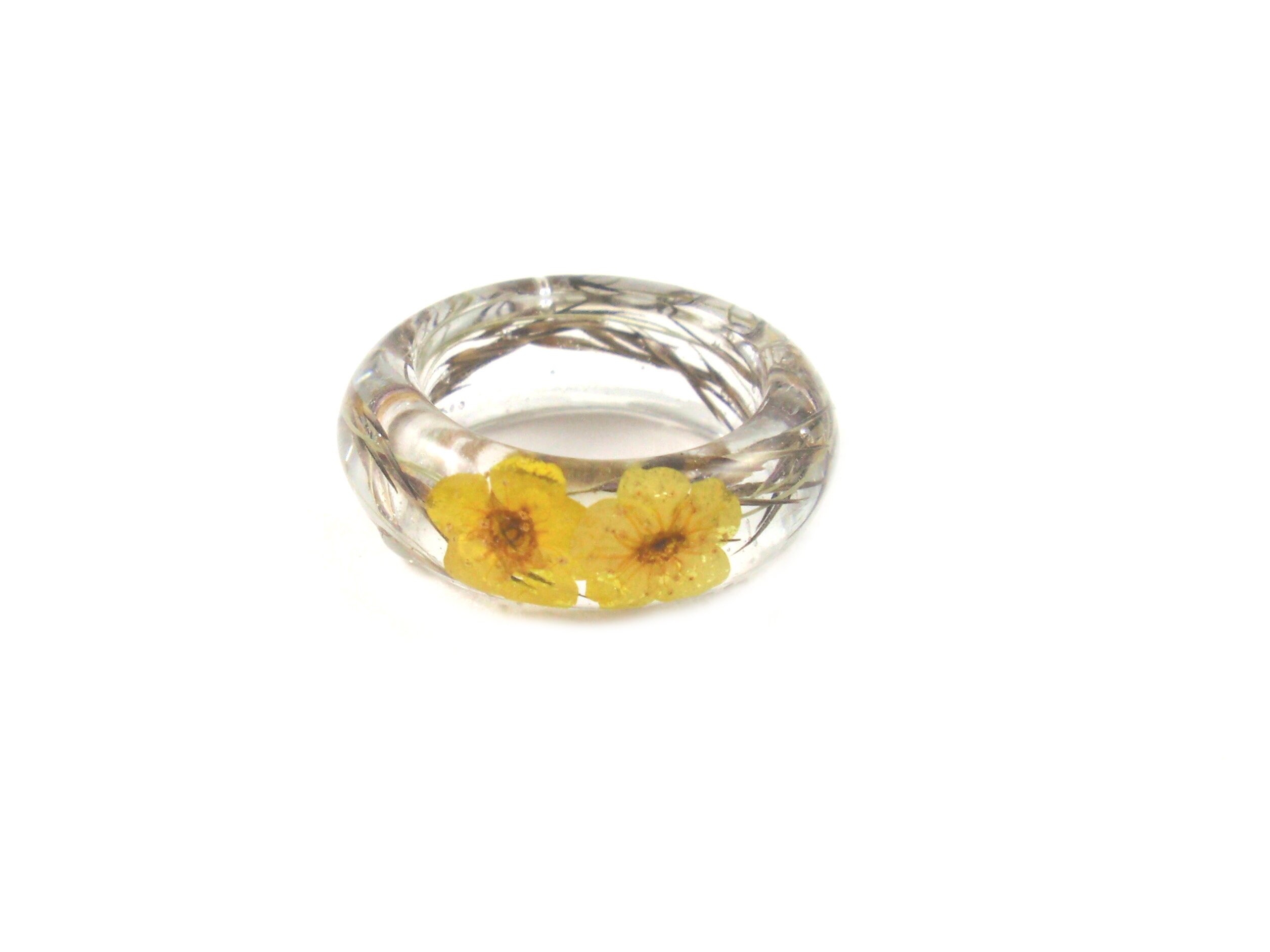 Yellow Flower Resin Ring: Botanical Nature Jewelry
