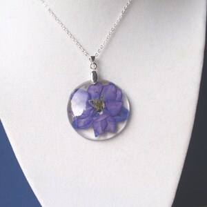 July birth month flower necklace Larkspur pressed flower necklace Gift for daughter image 5