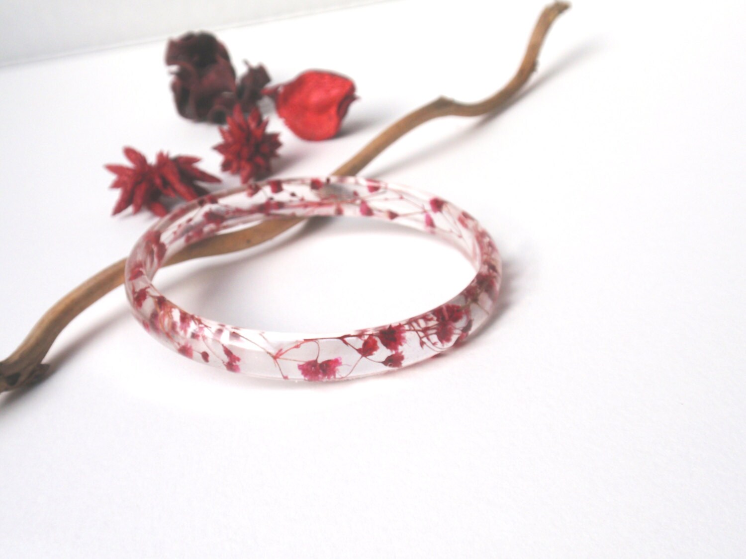 Red pressed flowers bangle Bracelet Botanical bracelet Etsy