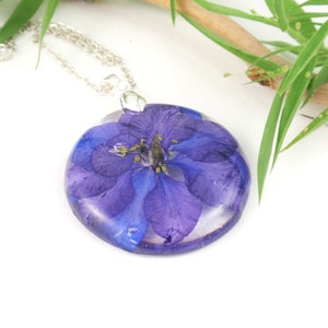 July birth month flower necklace Larkspur pressed flower necklace Gift for daughter image 3