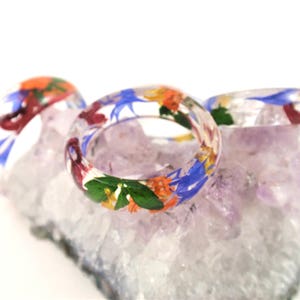 Wildflower nature ring Pressed flower jewelry stackable Resin ring with real flowers gift for her image 5