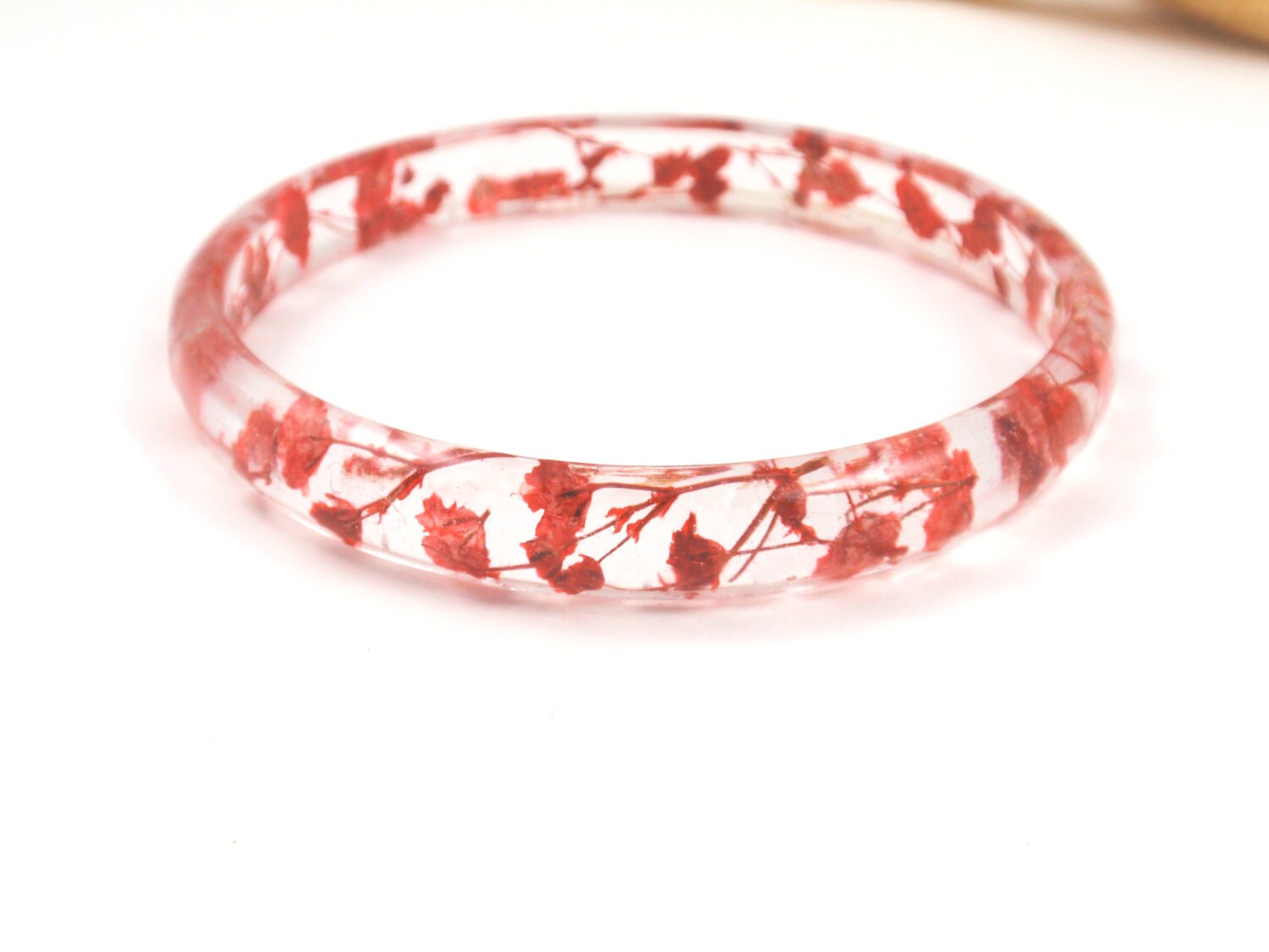 Red pressed flowers bangle Bracelet Botanical bracelet Etsy