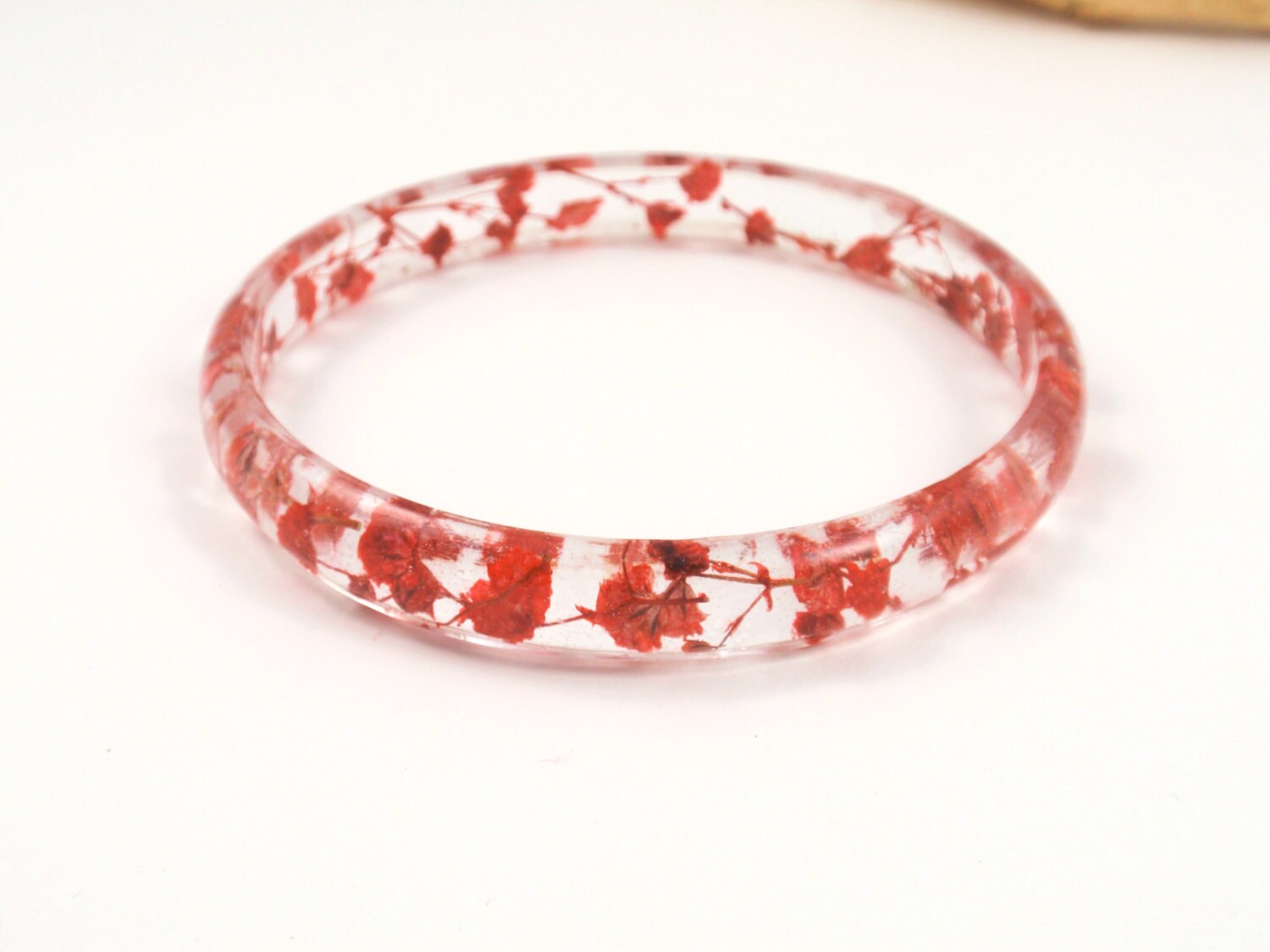 Red pressed flowers bangle Bracelet Botanical bracelet Etsy