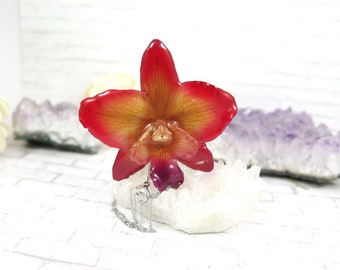 Real Orchid Jewelry - Dendrobium orchid pendant- Botanical jewelry
