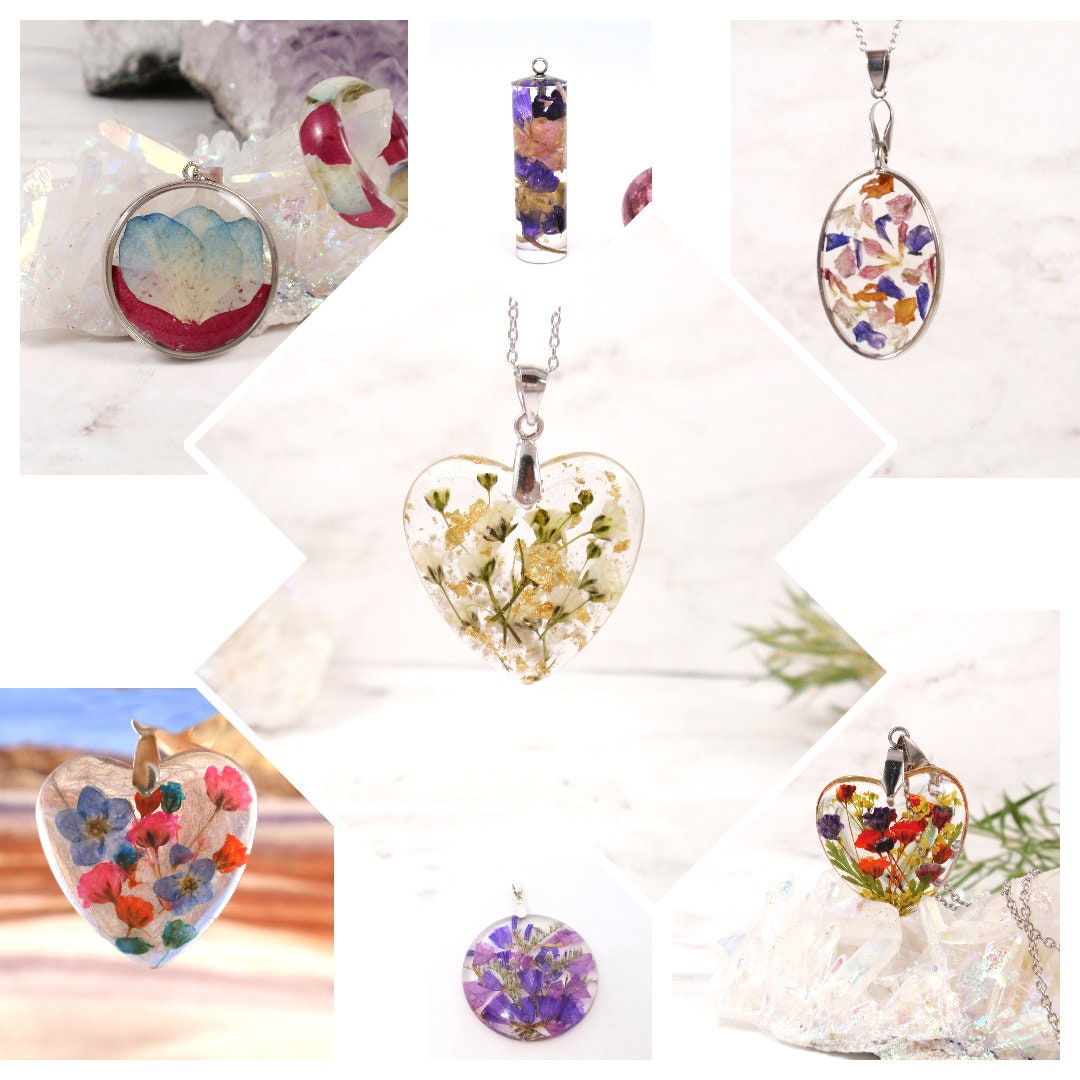 Handmade Keepsake Jewelry Ashes Resin Necklace Custom Memorial Flower 