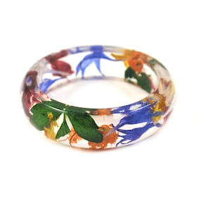 Wildflower nature ring Pressed flower jewelry stackable Resin ring with real flowers gift for her image 1