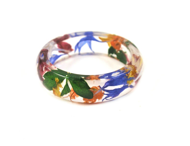 Wildflower nature ring Pressed flower jewelry stackable Resin ring with real flowers gift for her image 1