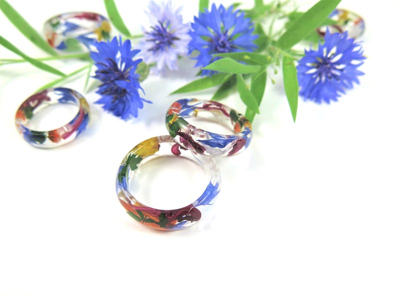 Wildflower nature ring Pressed flower jewelry stackable Resin ring with real flowers gift for her image 3