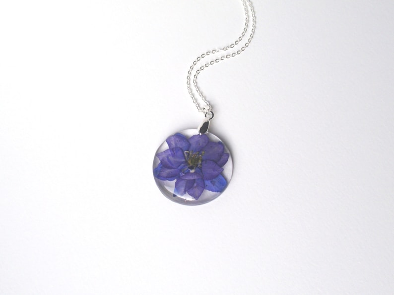 July birth month flower necklace Larkspur pressed flower necklace Gift for daughter image 4