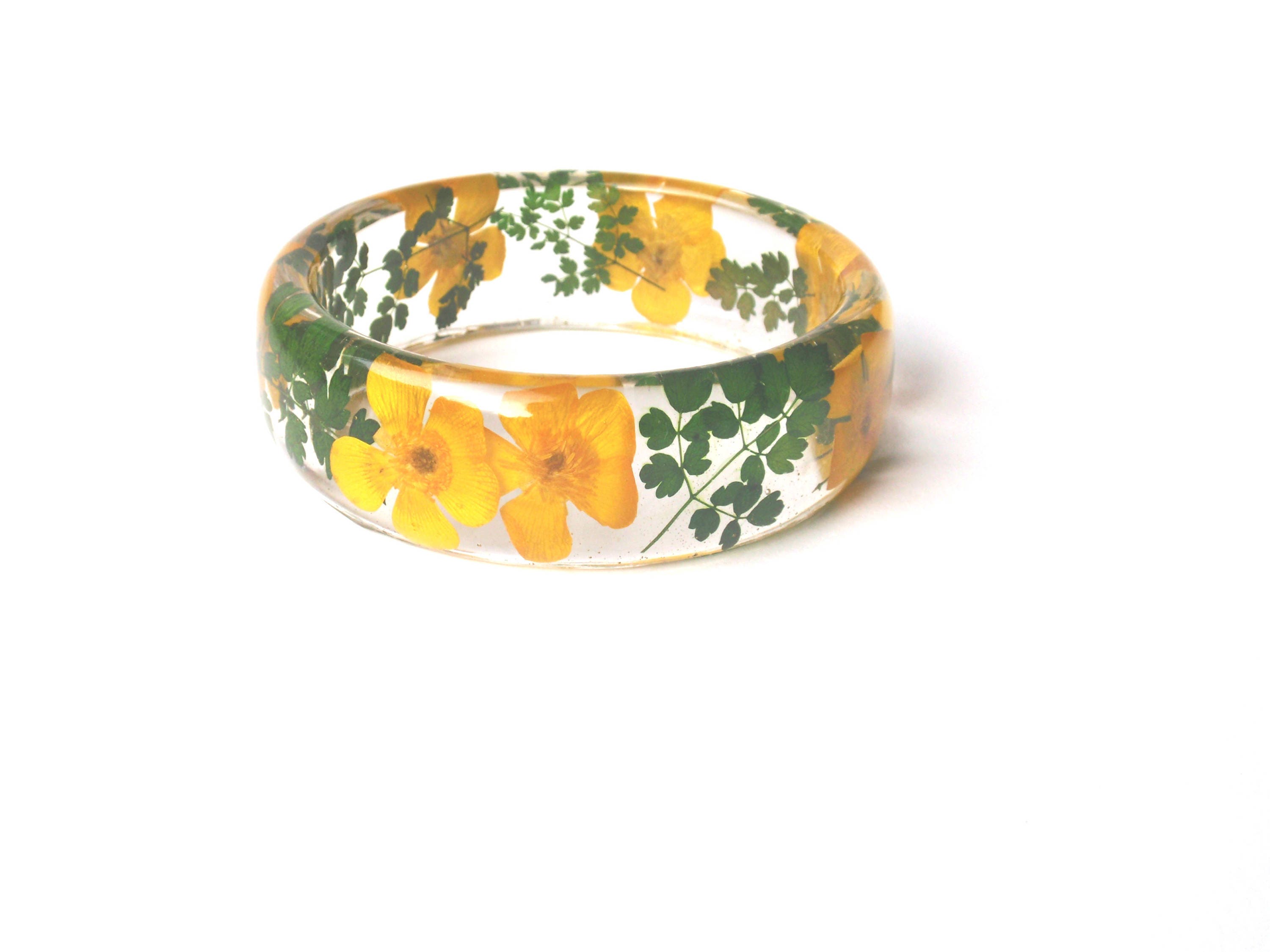 Yellow flower resin bracelet Eco Resin Bangle Real Flower Etsy