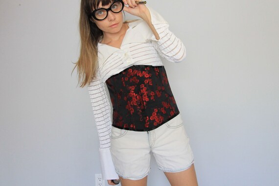 Silk Red and Black Floral Filigree 90's Vintage Bo