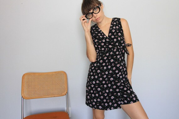 Vintage Black+Floral Romper/Skort 