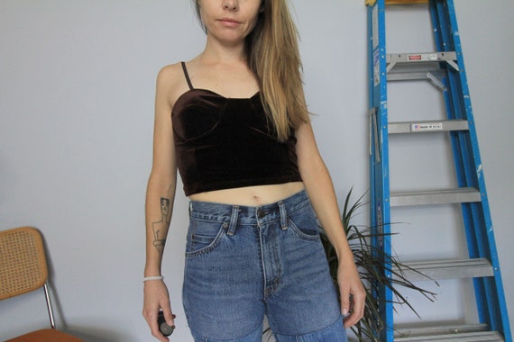 90's Brown Velvet Bustier Crop Top
