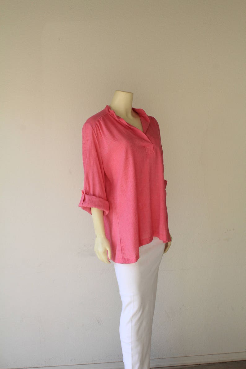 70/'s Vintage Pink Flowy Boho Festival /'Lady Winn of California/' Linen Top
