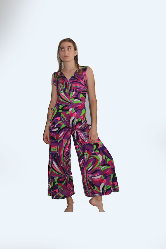 60's Psychedelic Purple Tone Wide Leg Cropped Jump