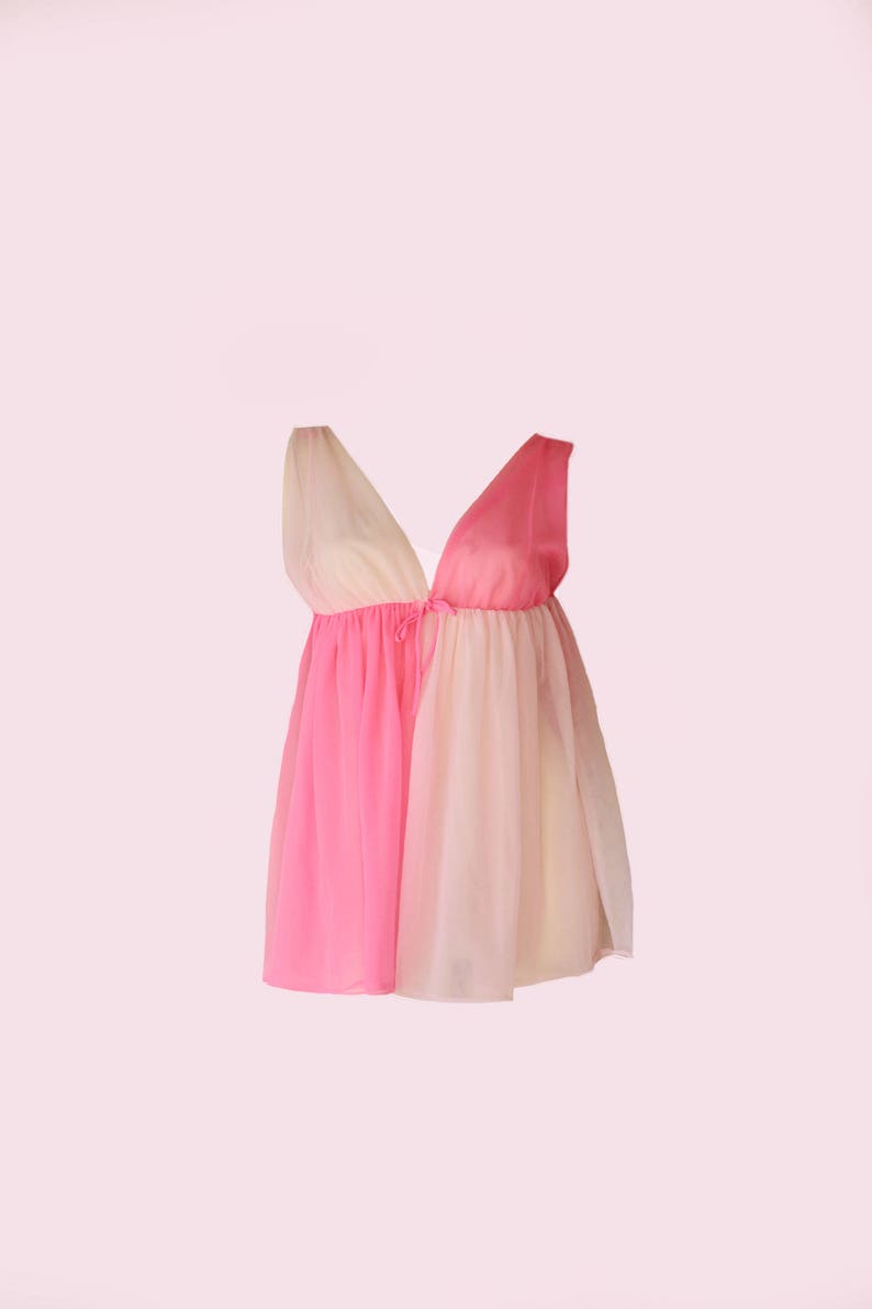 70#39;s Vintage Femme Bot Pink Color Block Sheer Open Side Mod 70#39;s Vintage Femme Bot Pink Color Block Sheer Open Side Mod