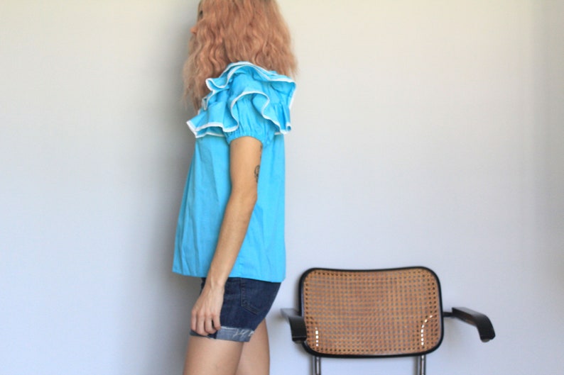 Cry Baby Baby Blue Ruffle Puff Sleeve 70/'s Vintage Blouse