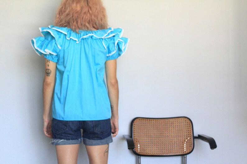 Cry Baby Baby Blue Ruffle Puff Sleeve 70/'s Vintage Blouse