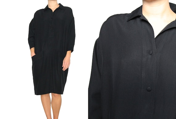 Donna Karan Black Label Silk Long Sleeve Trapeze D